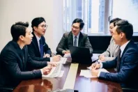 Company profile design team discuss